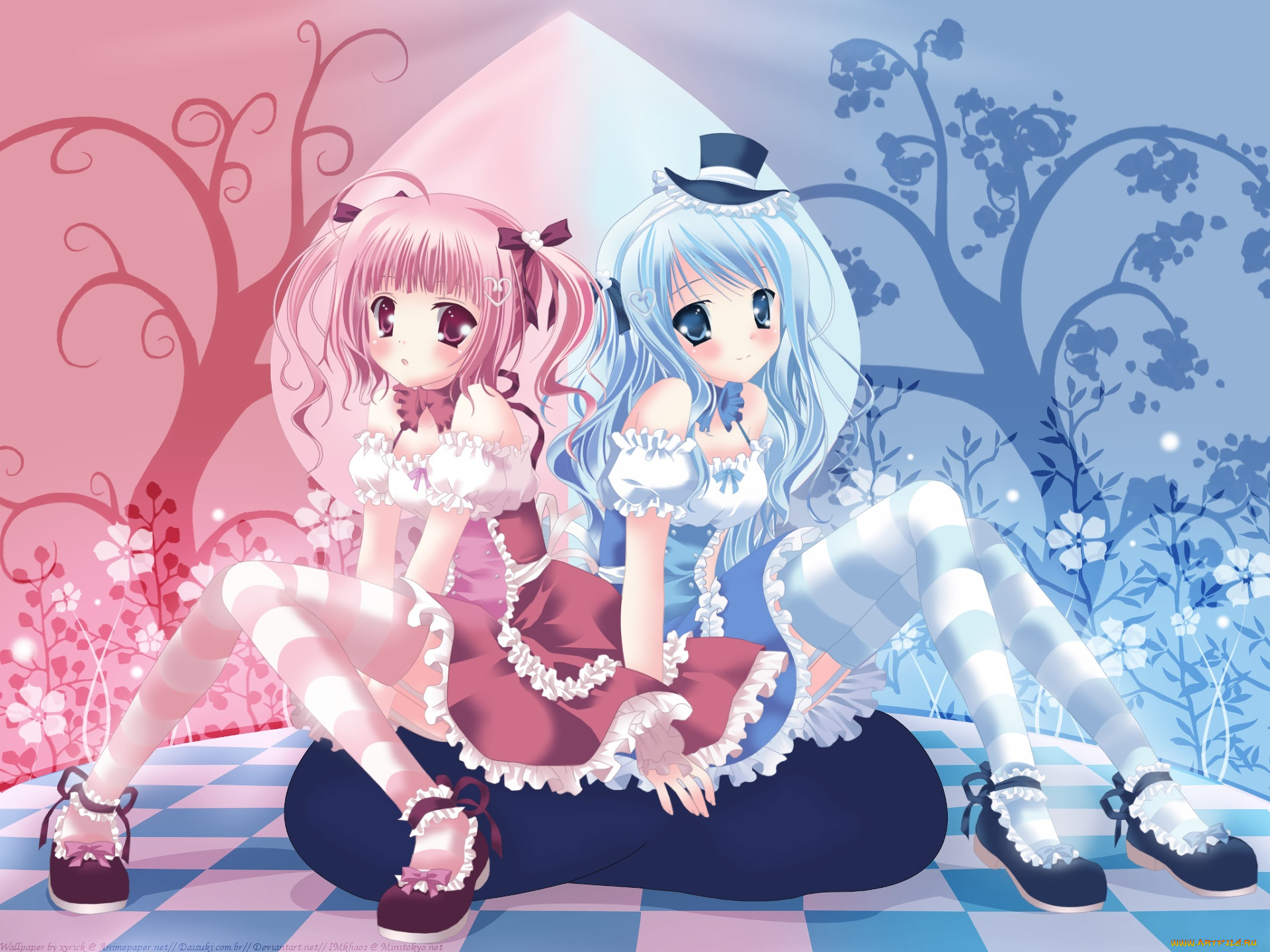 Розовая и голубая девочка аниме